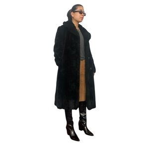 Vintage Long Black Faux Fur Coat Size M
